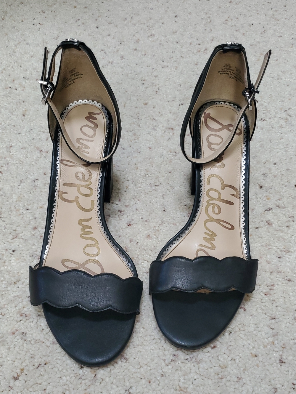 Sam Edelman Black Scalloped Ankle-Strap Heels with Block Heel